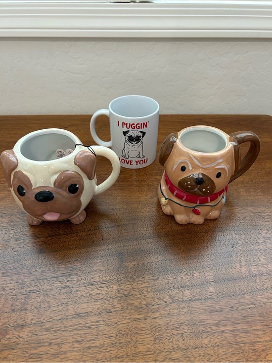 Other - Pug Dog Ceramic Mug Trio - Brown & Cream Pug Mugs